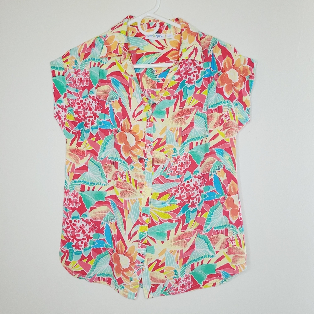 Kiwi Fresh Hawaiian Button Shirt Women's Petite Small Floral Tropical Collared